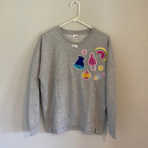 Dreamworks Gray Sweatshirt with Colorful Trolls Patches